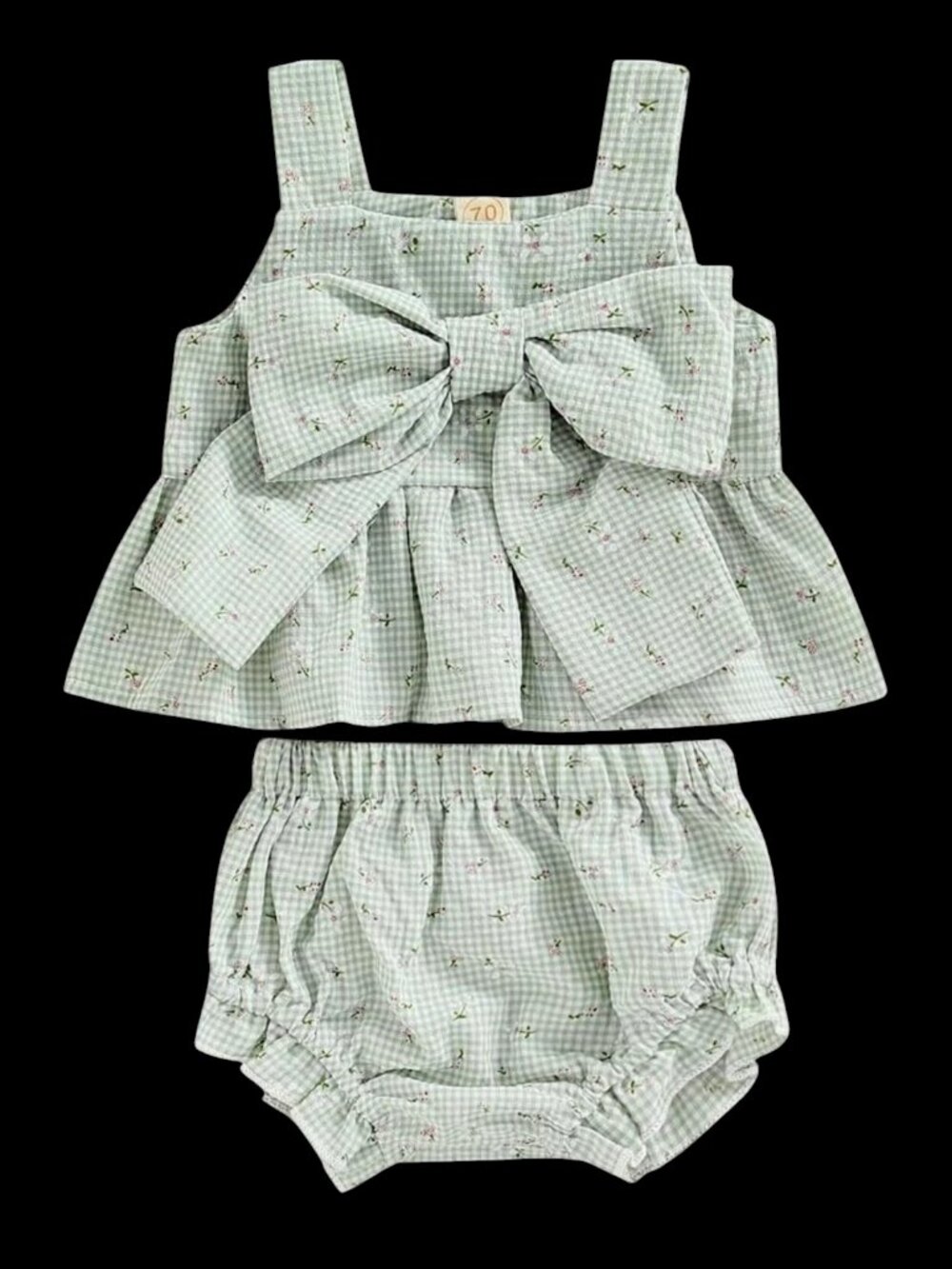 New Luckinbaby Summer Infant Girls Summer Green Plaid Set Size 6-9 Months